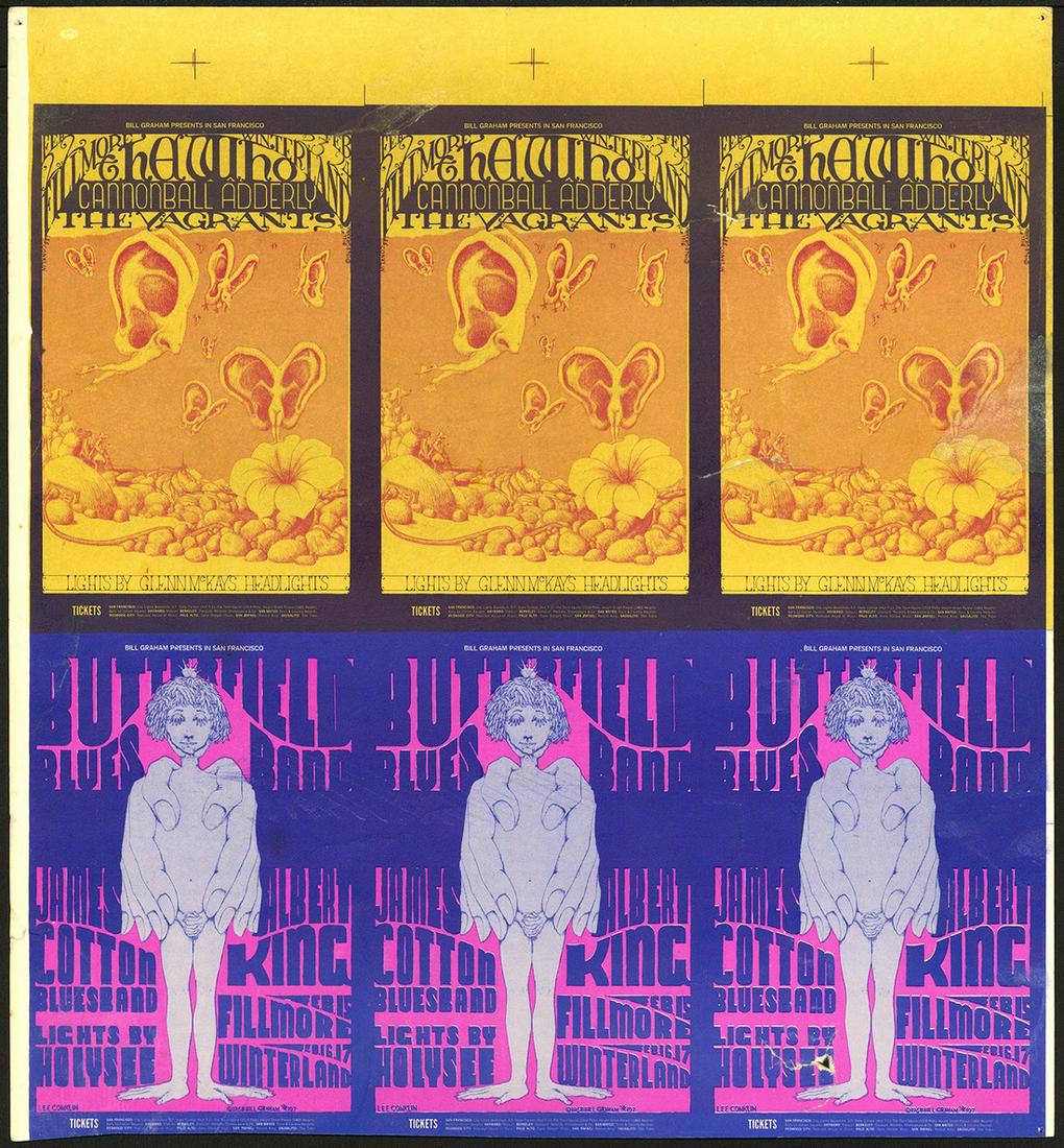 Uncut Sheet Of BG-107 And BG-108 Handbills: No Reserve! Artist: Lee Conklin Title: Uncut Sheet Of BG-107 And BG-108 Handbills Printing Date: 1968 Medium: Lithograph Size/Format: 14¼" x 15?" Publisher: Bill Graham Series: Bill Graham Presents T
