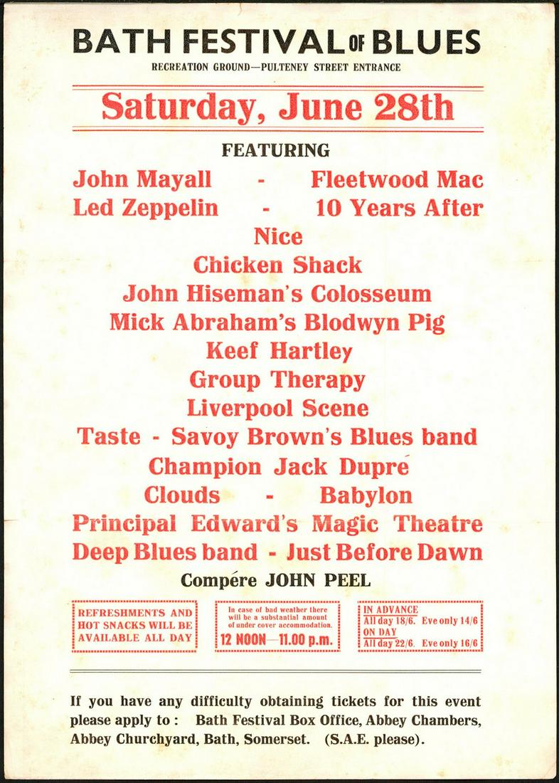 Rare Led Zeppelin Bath Festival Of Blues Handbill (1 of 1)
