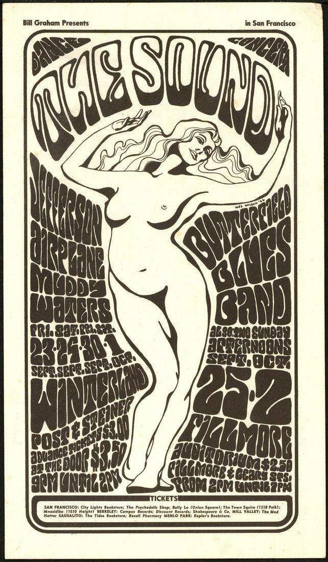 Scarce BG-29 The Sound Type A Handbill: No Reserve! Artist: Wes Wilson Title: Scarce BG-29 The Sound Type A Handbill Printing Date: 1966 Medium: Lithograph Size/Format: 5? x 8¾? Publisher: Bill Graham Series: Bill Graham Presents “The So