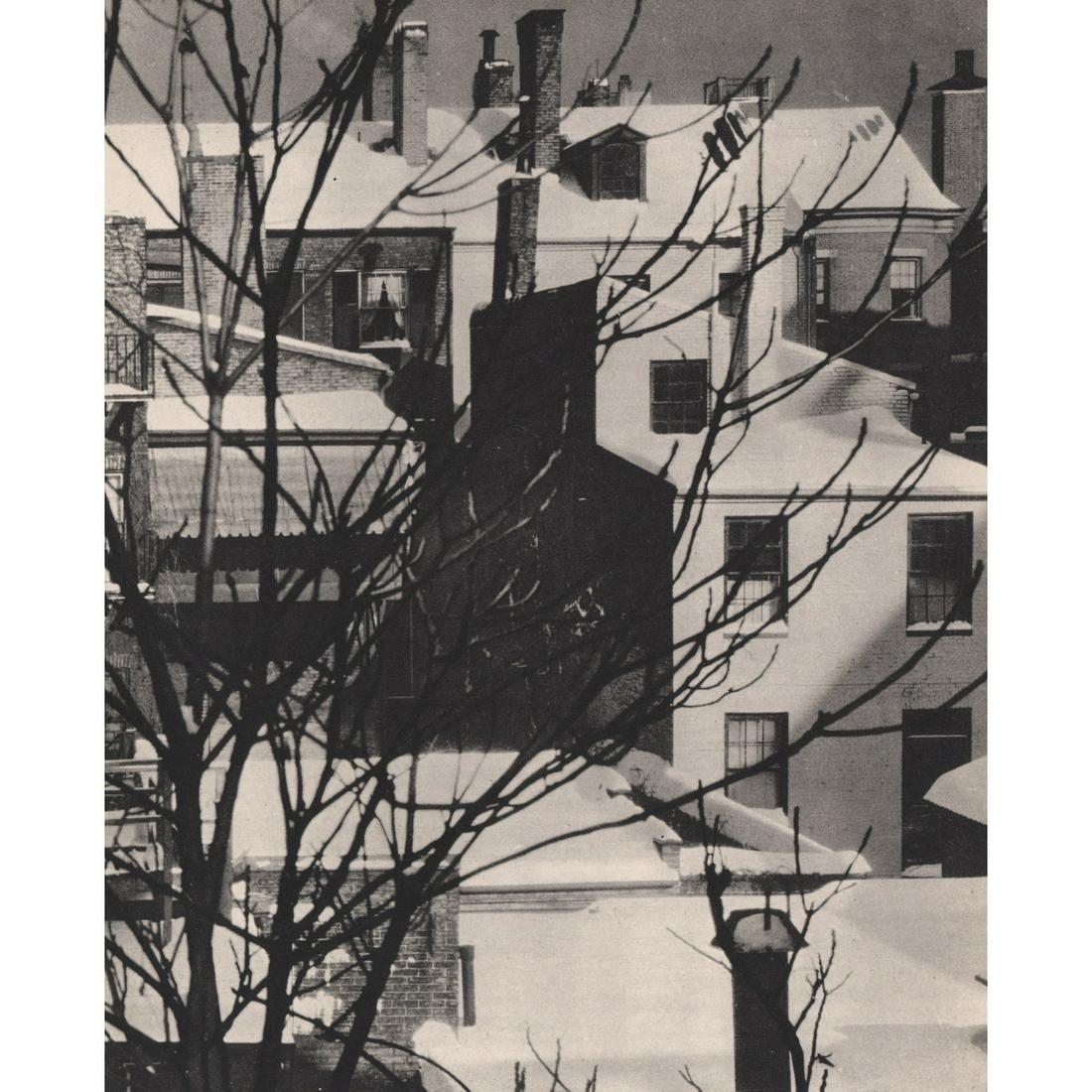 A. AUBREY BODINE - Snow-covered Roofs: Artist: A. AUBREY BODINE Print Title: Snow-covered Roofs Medium: Sheet-fed Gravure Printing Date: 1930's Printed in Great Britain Image Size approx: 8 x 6.5 inches A. Aubrey Bodine was an American pho