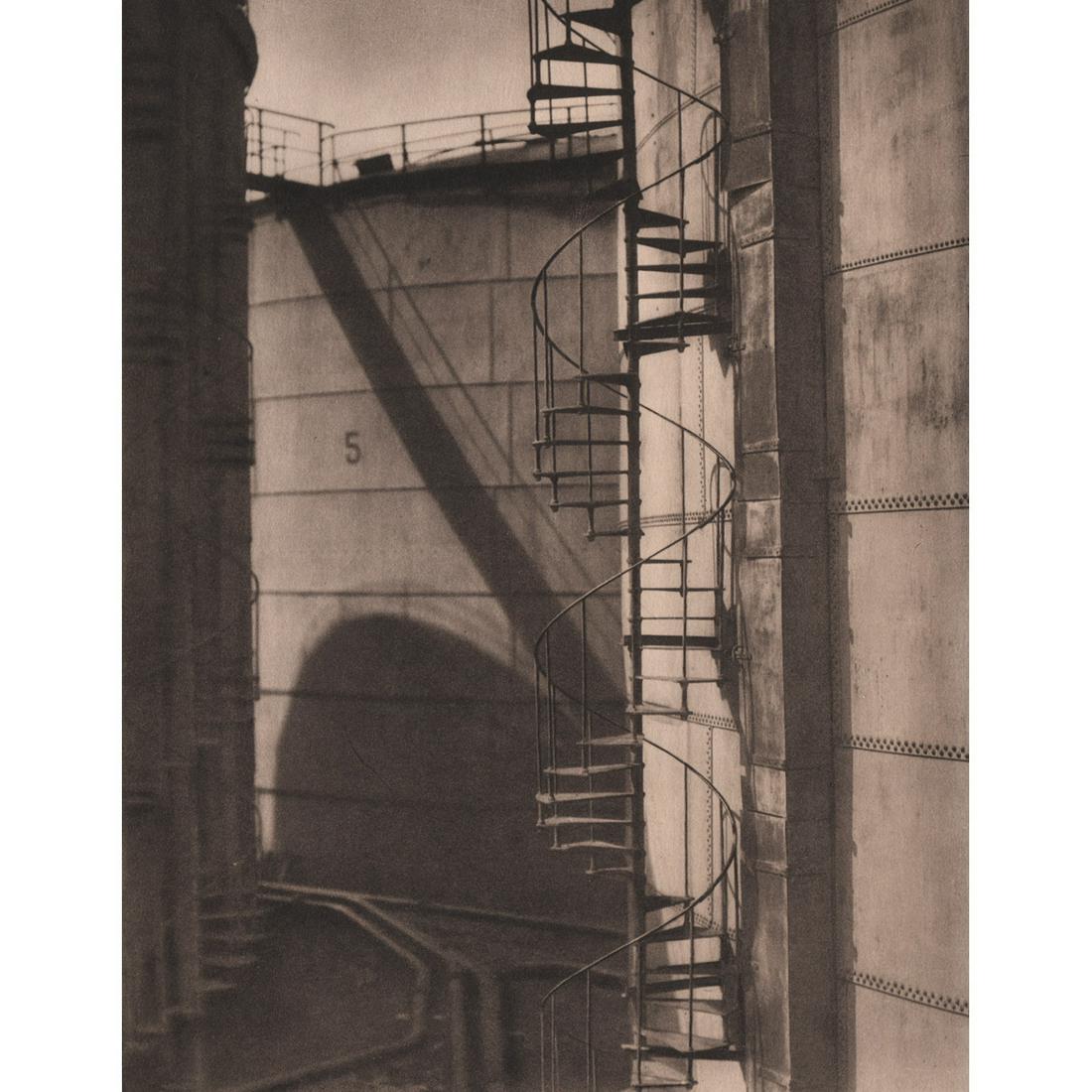 E.O. HOPPE - Oil Tanks in the Port: Artist: E.O. HOPPE Print Title: Oil Tanks in the Port Medium: Sheet-fed Gravure Printing Date: 1930's Printed in Germany Image Size: 7.75 X 6 inches Emil Otto Hoppe (1878-1972) was a German-born portr