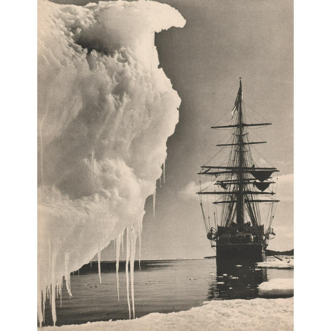 HERBERT PONTING - In the Lea of an Iceberg: Artist: HERBERT PONTING Print Title: In the Lea of an Iceberg Medium: Sheet-fed Gravure Printing Date: 1940's Printed in Great Britain Image Size: 8.5 x 6.75 inches Herbert George Ponting (1870-1935)