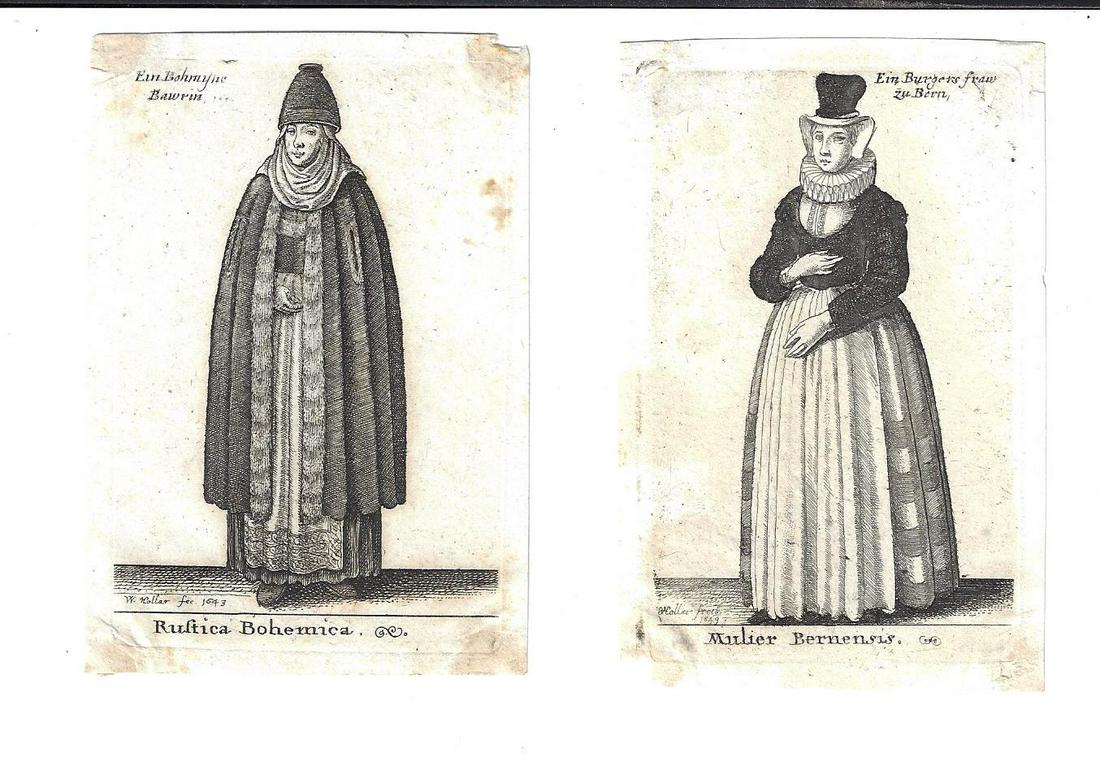 Two 18th C Wencelaus Hollar Costume Engravings (1 of 1)