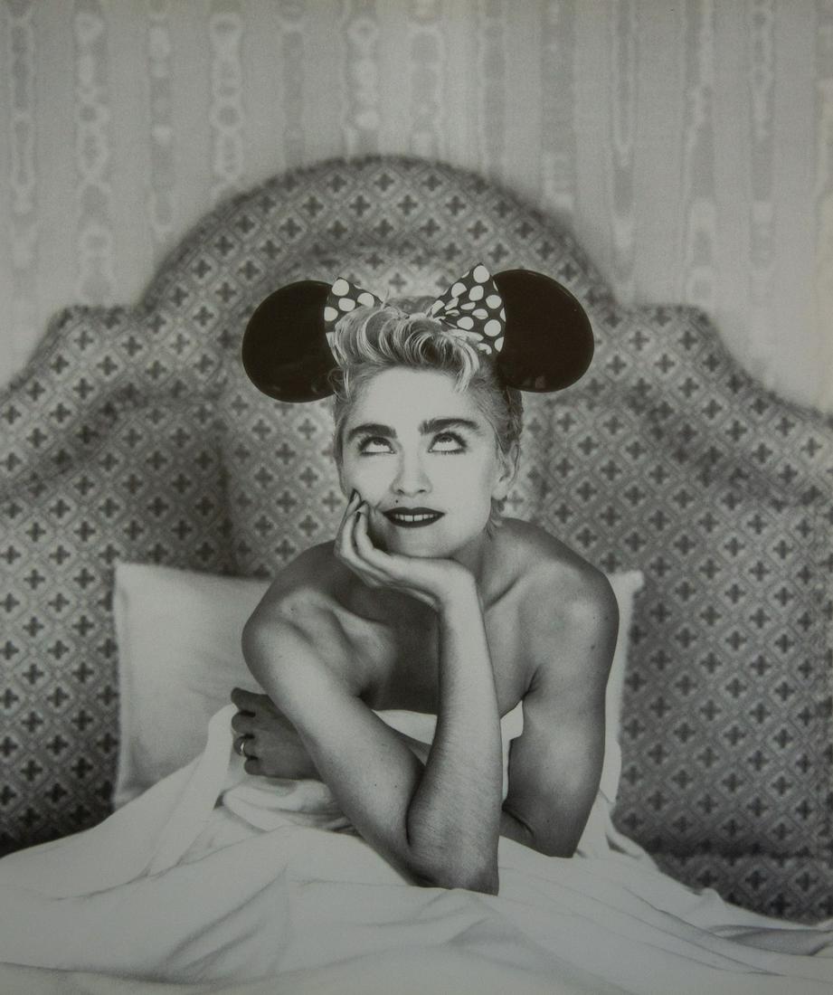 HERB RITTS - Madonna, 1987 (with Mickey Mouse Ears): Artist: Herb Ritts Title: Madonna, 1987 (with Mickey Mouse Ears) Medium: Photo Litho, 1994, Japan Dimensions: 11.5x14" Heat Wax Mounted on 14x18" Conservation board Herb Ritts (1952-2002) was an Ameri