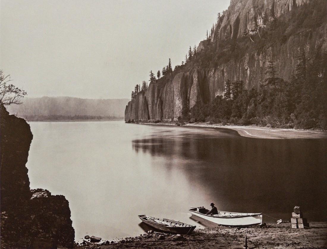 CARLETON WATKINS - On Shore, Cape Horn, Columbia River: Artist: Carleton Watkins Title: On Shore, Cape Horn, Columbia River, 1867 Medium: Photo Litho, 2014, Italy Dimensions: 12.5x9.5" Heat Wax Mounted on 14x18" Conservation Board Carleton E. Watkins (1829