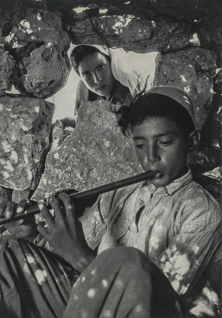 EDOUARD BOUBAT - Women, Flute-Playing Shepherd, Jordan: Artist: Edouard Boubat Title: Women, Flute-Playing Shepherd, Jordan, 1957 Medium: Sheet Fed Gravure, 1973, Switzerland Dimensions: 7.4x10.6" Heat Wax Mounted on 11x14" Conservation Board Edouard Bouba