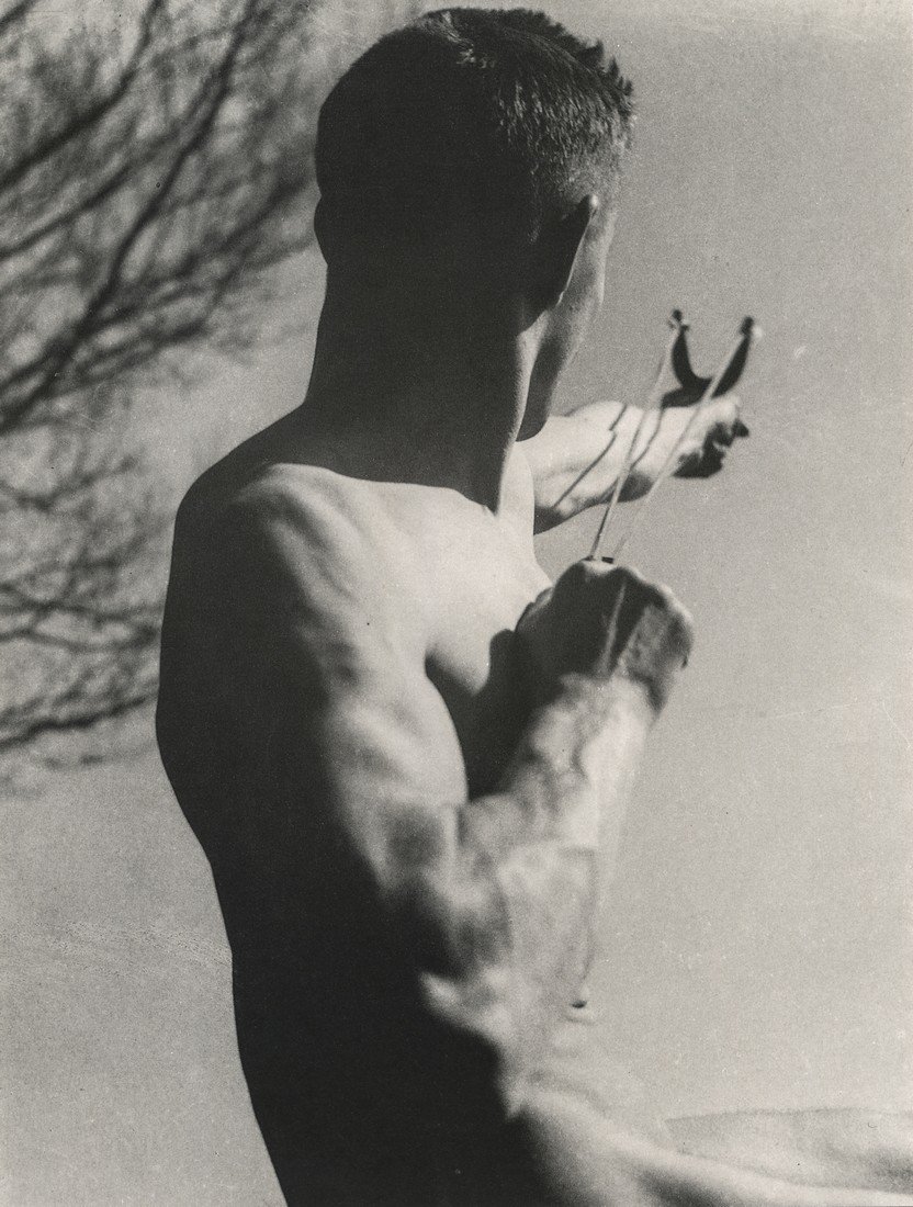 PIERRE BOUCHER - Nude with Slingshot, 1935: Artist: Pierre Boucher Title: Nude with Slingshot, 1935 Medium: Photo Litho, 1988, France Dimensions: 7.7x10.15" Heat Wax Mounted on 11x14" Conservation Board Pierre Boucher (1908 - 2000) was a French
