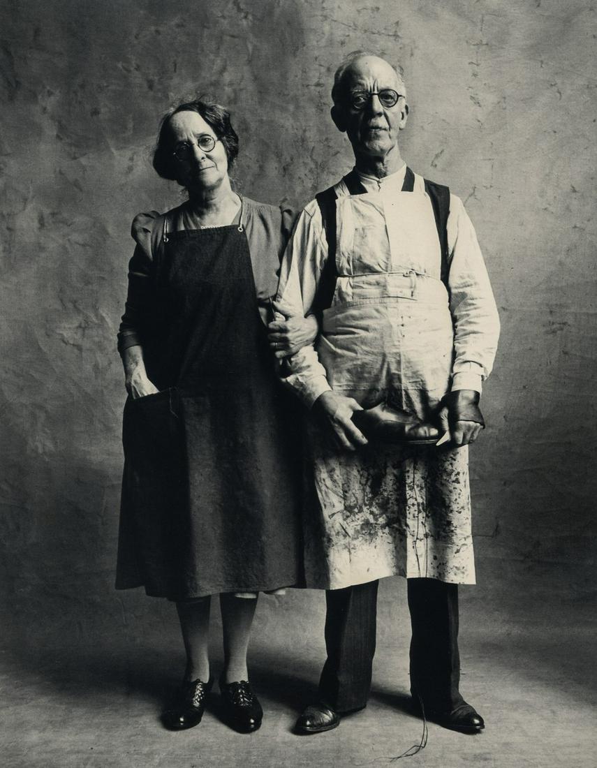 IRVING PENN - Cobblers, Husband and Wife, London, 1950: Artist: Irving Penn Title: Cobblers, Husband and Wife, London, 1950 Medium: Photo Litho, 2009, USA Dimensions: 6.6x8.5" Heat Wax Mounted on 11x14" Conservation Board Irving Penn (1917-2009) was an Ame