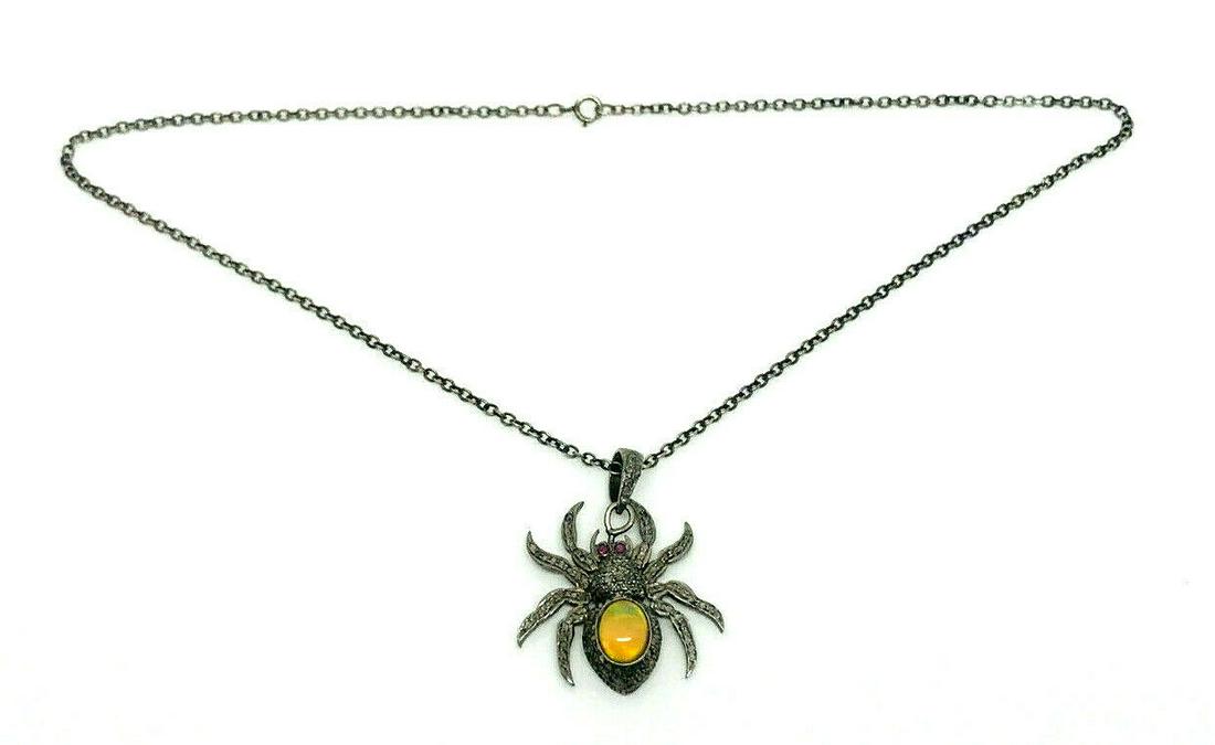 Opal Ruby Diamond Spider Pendant Silver Chain Necklace (1 of 6)