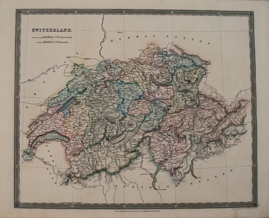 1831 Teesdale Map of Switzerland -- Switzerland: Title/Content of Map: 1831 Teesdale Map of Switzerland -- Switzerland Date: 1831, London Cartographer: H Teesdale Size: 13.2 X 16.1 in. This is a very nice and detailed map of Switzerland. Plenty of d