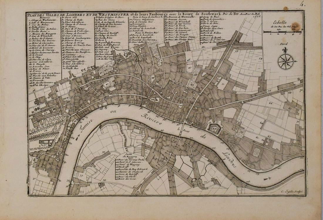 1705 deFer Map of London -- Plan des Villes de Londres (1 of 2)