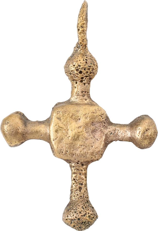 MEDIEVAL CHRISTIAN CROSS NECKLACE C.800-1000 AD JEWELRY: Carolingian, the period of Chrlemange. The emergence from the Dark Ages is embodied in the rise to power of the Frankish King, Charlemagne in 768 (founder of the Holy Roman Empire after 800) followed 