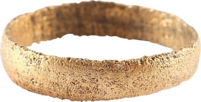 VIKING WEDDING RING LATE 9th-11th CENTURY AD: Gilt bronze, size4 1/2. 3.5mm width band with a well-rounded face. Sized for the small finger as was the custom in some areas.. Vikings exchanged rings on the pommel of the groomâ€™s sword. Profe