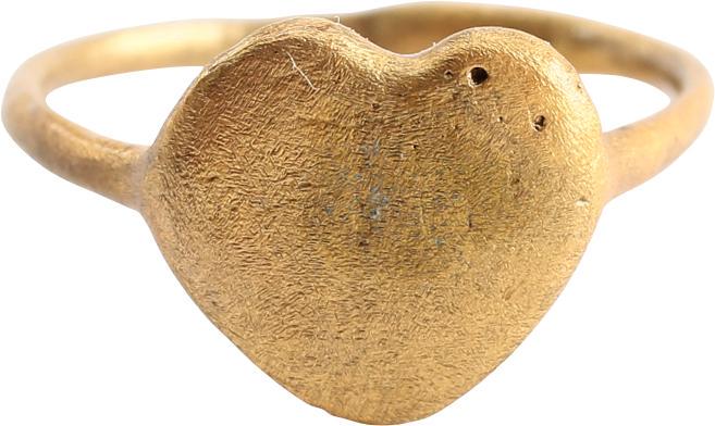 ANCIENT VIKING HEART RING C.900-1050 JEWELRY AD: Size 4 3/4. Rounded face band, 1.3mm, slightly broadened and thickened at the bottom. Fine form heart bezel, slightly domed and made with cusped top. The cusped top form was used toward the end of the