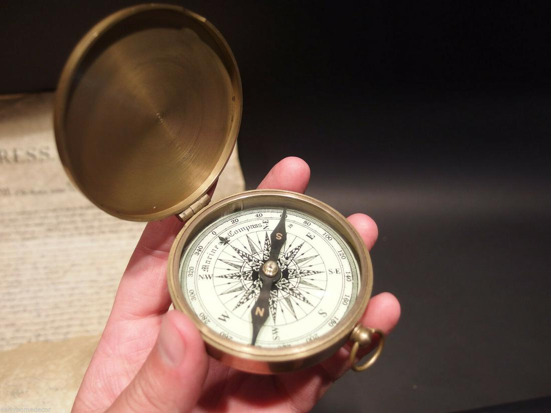 3" Brass Heavy Maritime Navigational Compass: 3" Wide 3/4" Thick Nice reproduction of an antique compass. Great heavy quality piece made to look like an original! Reserve: $25.00 Shipping: Domestic: Flat-rate of $7.00 to anywhere within the conti