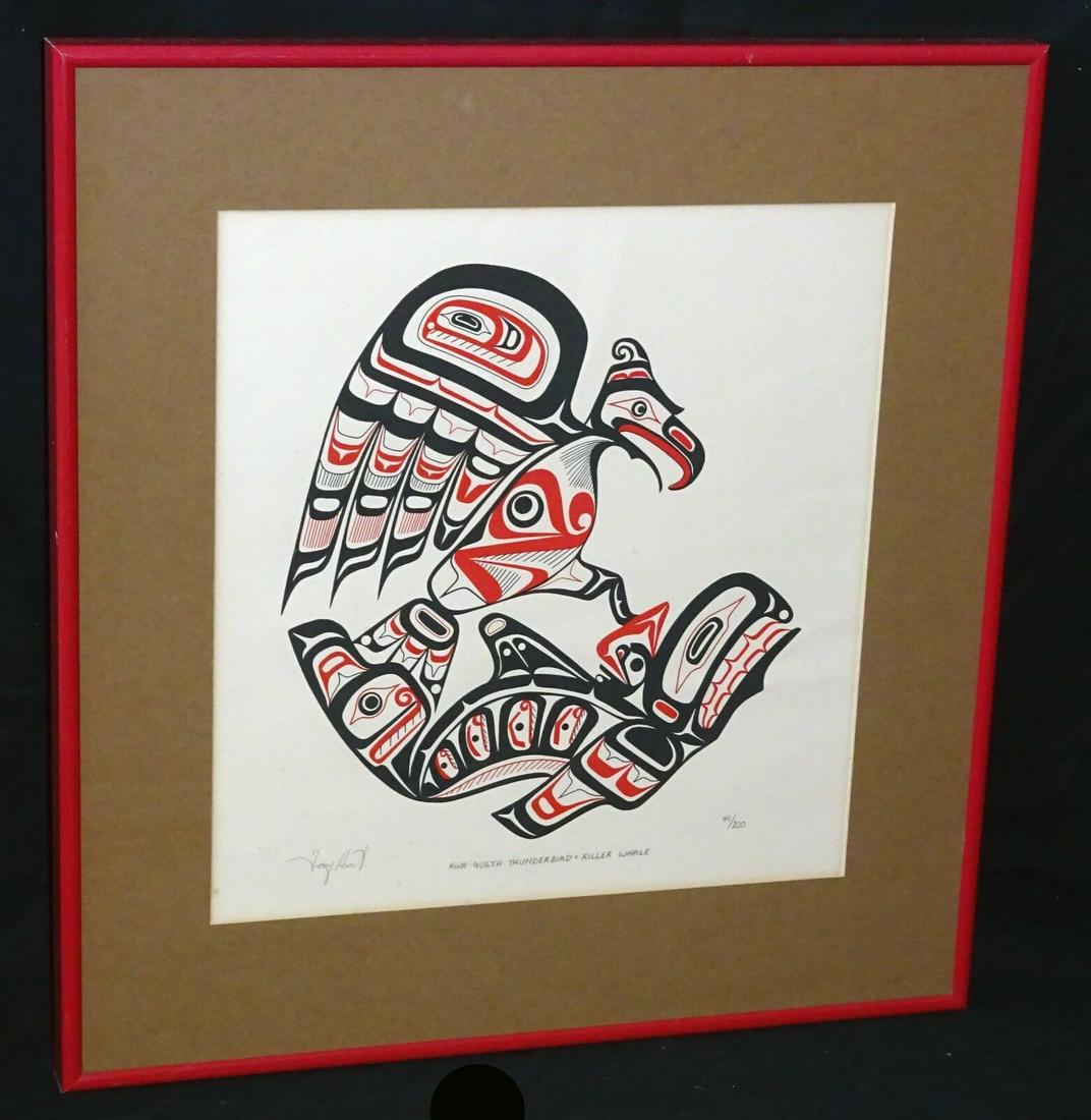 Tony Hunt: 80s Canadian Print 44/200 Kwagulth: Up for sale from a recent client in Honolulu Hawaii this 1980s Canadian Native American framed limited edition 44/200 color silkscreen print that is titled "Kwagulth Thunderbird and Killer Whale" and