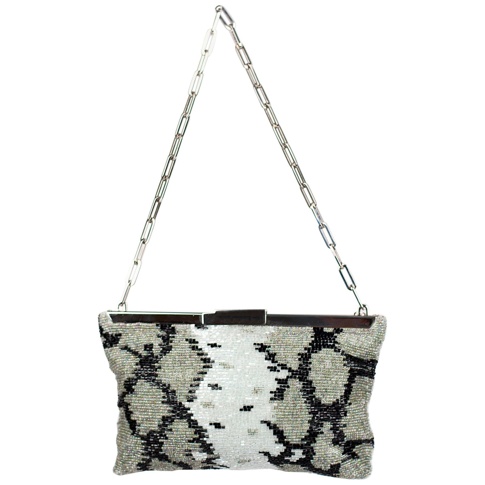 S/S 2000 VINTAGE TOM FORD for GUCCI BEADED EVENING: TOM FORD for GUCCI Fully beaded clutch bag from Gucci Spring/Summer 2000 collection Python print Silver metal strap. Measurements: 9" x 6" Excellent condition Details Designer Tom Ford Brand Gucci Per