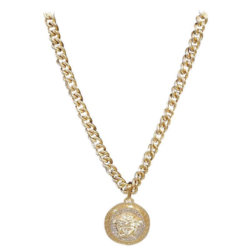 New Versace 24k Gold Plated Crystal Embellished Chain