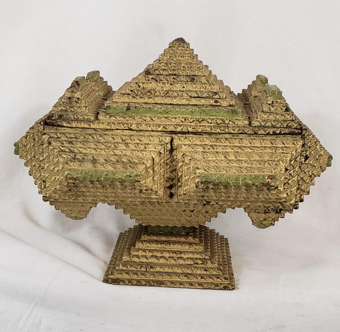 Painted Tramp Art Pedestal Box Ca 1900 (1 of 5)