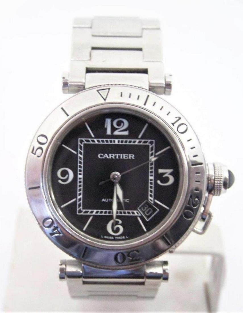S/Steel Mens CARTIER PASHA Automatic Watch Ref. 2790*: Description S/Steel Mens CARTIER PASHA Automatic Watch Ref. 2790* 40.5 mm Black Dial *EXLNT? This Mens CARTIER watch is Swiss made. Great present for yourself or som