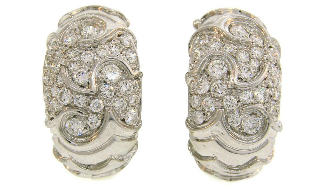 MARINA B Diamond White Gold Hoop EARRINGS Vintage 1980s (1 of 10)