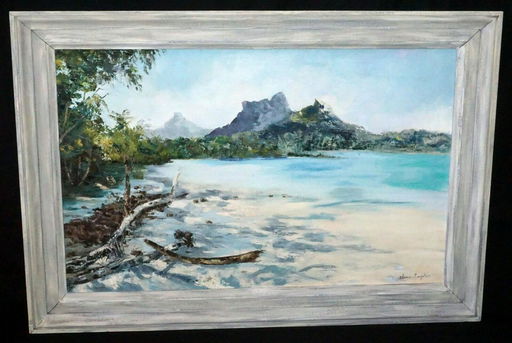 1966 Hawaii Oil Painting Serenity On White Sand Beach Mar 31