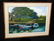 1930s Hawaii Koa Framed Oil Painting Boats on a Dock by