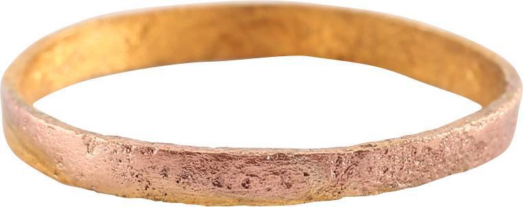 VIKING WOMAN’S WEDDING RING SIZE 8 ¼: Late 9th-early 11th century AD. Size 8 1/4. Flat face, 2.1mm width. Very light texture from burial. Vikings exchanged rings on the pommel of the groom’s sword. Professionally refurbished with the 24