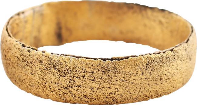FINE VIKING WEDDING RING, 10-11 CENTURY AD JEWELRY SIZE: Size 9, broadband, 5.1mm, with low rounded face. Surface textured from burial. Vikings exchanged rings on the pommel of the groom’s sword. Professionally refurbished with the surface restored in 24 