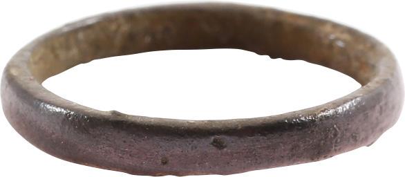 RARE COPPER VIKING RING, 900-1050 AD JEWELRY SZ 1 ½: No Reserve! Size 1 ½ for the small finger as was the custom. Medium width band, 2.1mm, with rounded face. Glossy dark red/brown patina. Vikings were expert metallurgists. The use of pure copper is ra