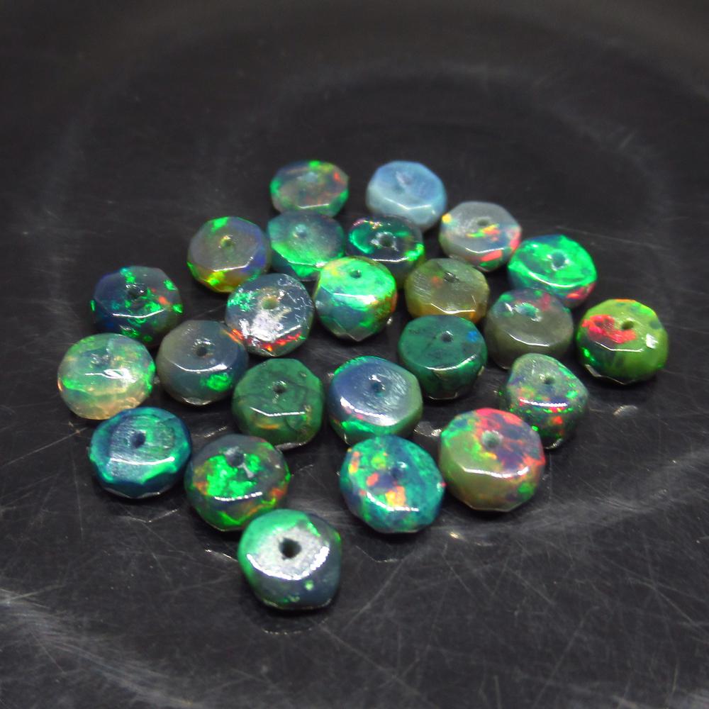 6.00 Ct Natural 25 Drilled Faceted Fire Black Opal: No Reserve! Title: 6.00 Ct Natural 25 Drilled Faceted Fire Black Opal Beads Stone Clarity: Translucent Gemstones: Natural Faceted Black Opal Beads Carat Weights: 6.00 Size/Dimensions: 4.20 to 4.70 mm 