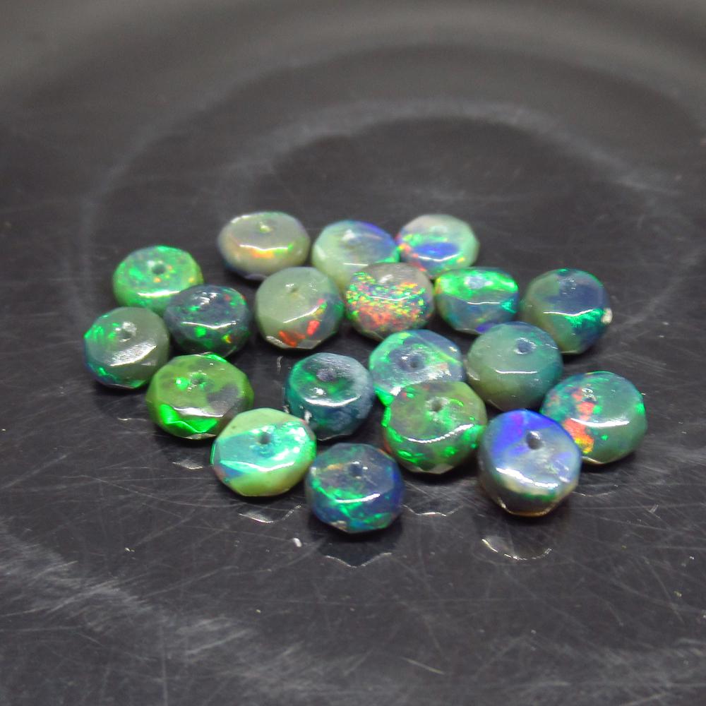 6.08 Ct Natural 20 Drilled Faceted Fire Black Opal: No Reserve! Title: 6.08 Ct Natural 20 Drilled Faceted Fire Black Opal Beads Stone Clarity: Translucent Gemstones: Natural Faceted Black Opal Beads Carat Weights: 6.08 Size/Dimensions: 4.60 to 5.00 mm 
