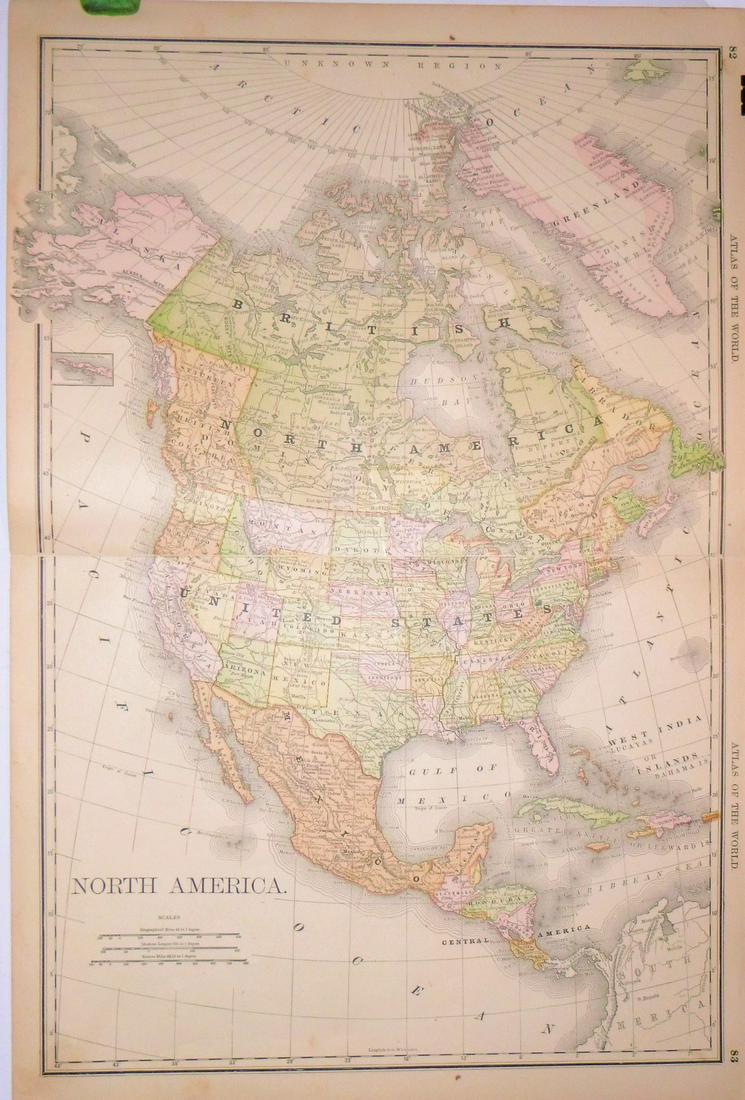 The World 1888: Title/Content of Map: The World Date Printed: 1888 Material/Medium: paper Size: approx 21x14 inches Additional Info: John C. Lonngren & Son Standard Atlas of the World Reserve: $30.00 Shipping: Domest