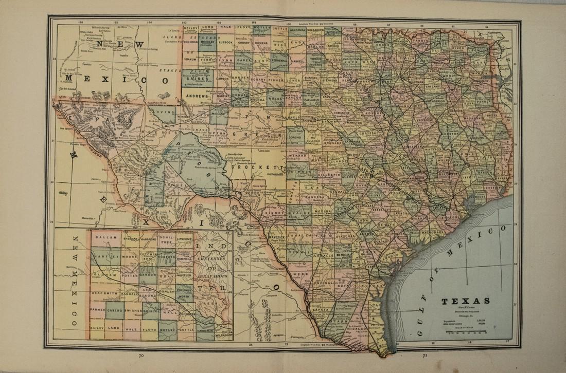 1887 Cram Map of Texas [verso] Indian Territory [verso] (1 of 3)