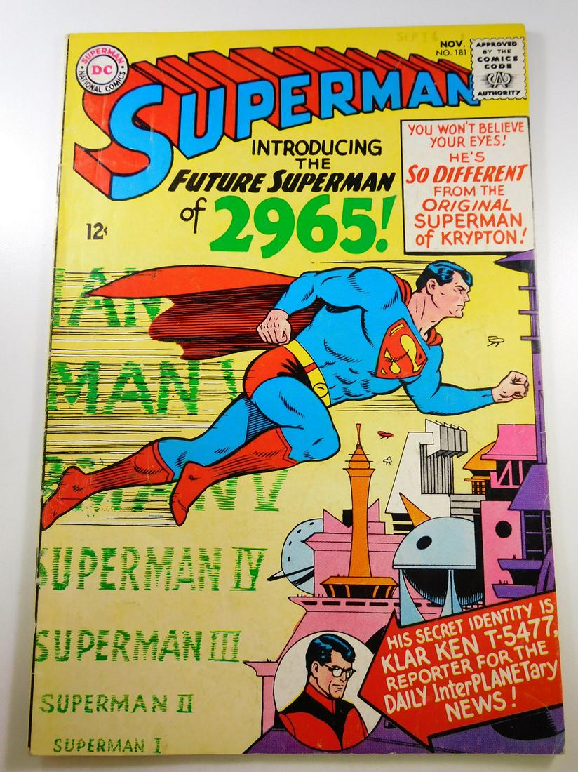 Superman #181: No Reserve! Superman #181. VG Shipping: Individual Comics: Flat-rate of $9.99 (1-8 comics) or $19.99 (9+ comics) to anywhere within the contiguous U.S. International: Foreign shipping rates are determ