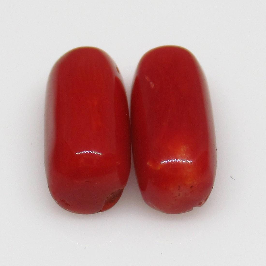 5.51 Ct Natural Italian Red Coral Cabsule Pair (1 of 2)