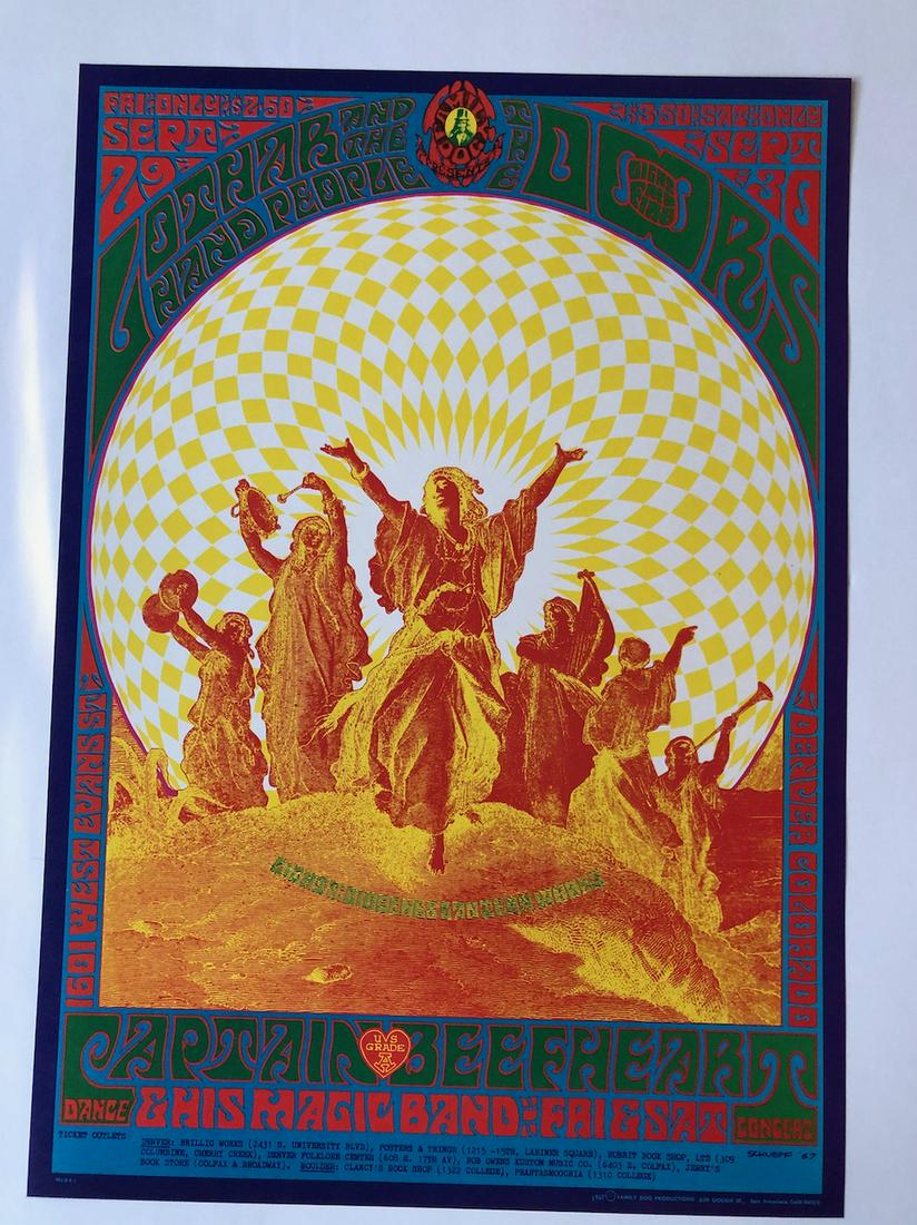 RARE - THE DOORS FD84-2: Title: RARE - THE DOORS FD84-2 Additional Information: This poster is also called FDD004. The 2nd printing is characterized by the presence of a tiny pink and blue dot at 3 o'clock in the white and ye