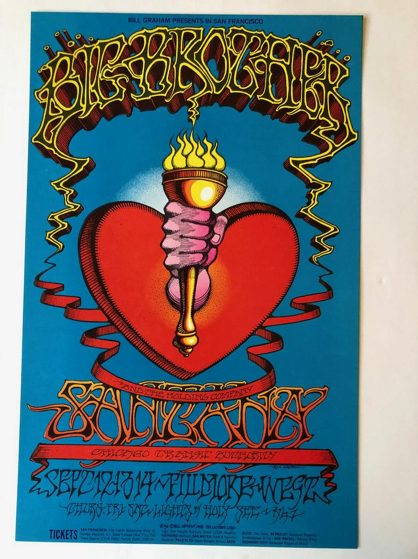 BG136 FIRST - BIG BROTHER & SANTANA: Title: BG136 FIRST - BIG BROTHER & SANTANA Additional Information: Tendril-like letters twined about a heart, a frequent Griffin motif used here as a symbol of brotherhood and life source, advertised 