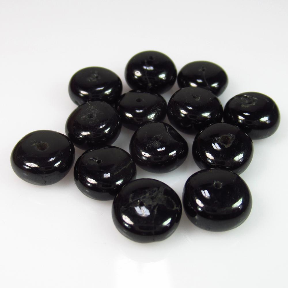 42.75 Ct Natural 13 Drilled Black Spinel Round Beads (1 of 2)