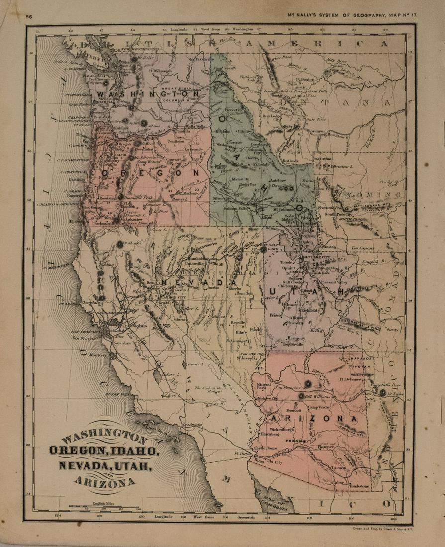 1869 McNally Map of Western US -- Washington, Oregon, (1 of 1)