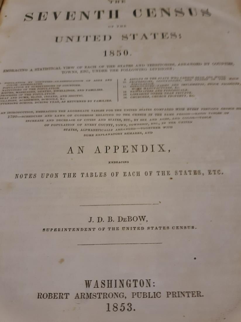 7TH CENSUS OF THE UNITED STATES-1850-Rare (1 of 7)