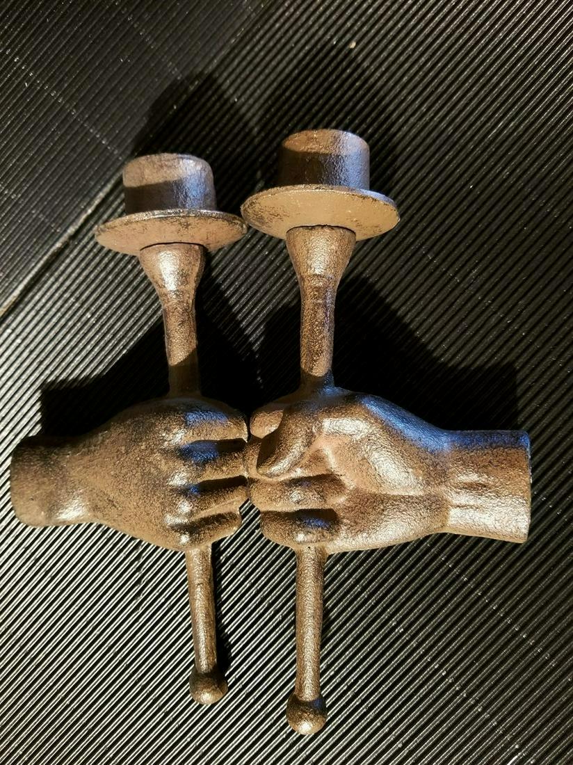 3 Cast Iron Hands Candle Holders And Paper Weight (1 of 2)