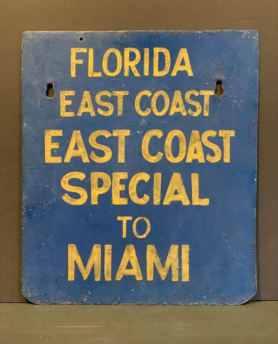 FLORIDA…SPECIAL TO MIAMI, iron early 20thc Train sign (1 of 3)