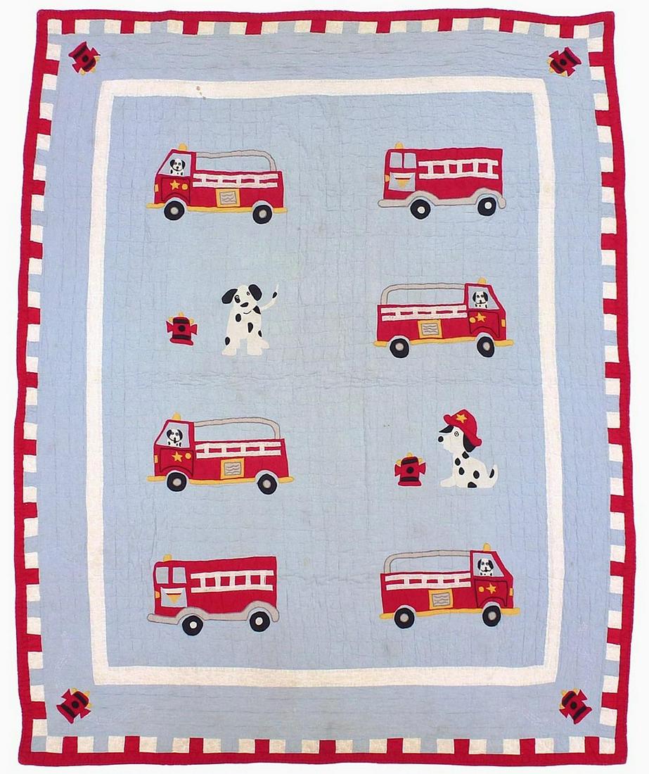 Unusual Folk Art Fire Truck Quilt (1 of 14)