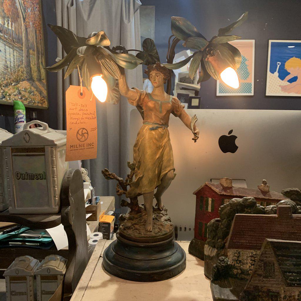 1920's-30's Art Deco Bronze Painted Lamp in excellent: Title: 1920's-30's Art Deco Bronze Painted Lamp in excellent condition Provenance: 1920's-30's Art Deco Bronze Painted Lamp in excellent condition Shipping: Domestic: Flat-rate of $20.00 to anywhere w