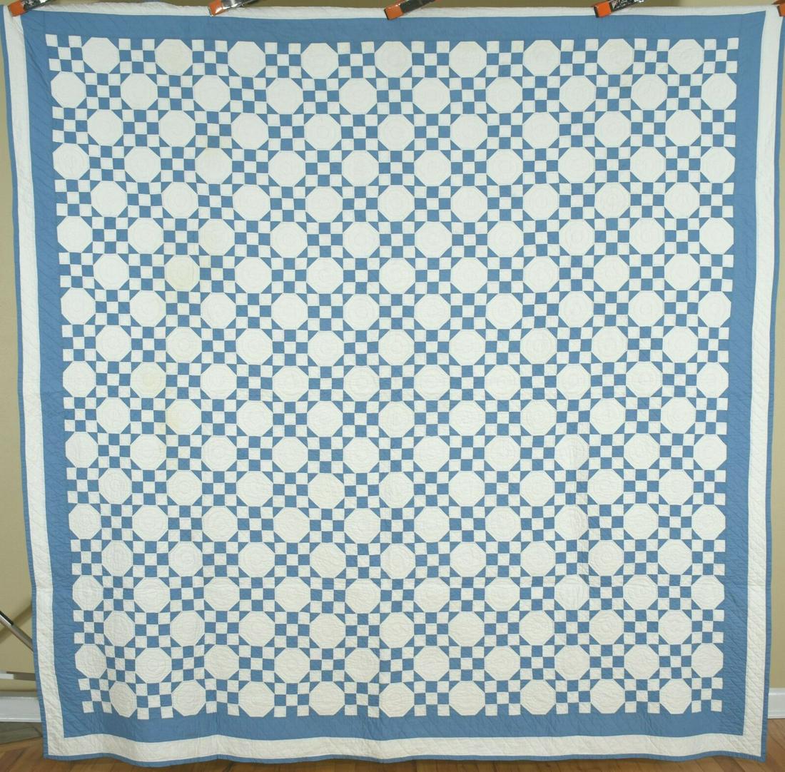 30's Light Blue & White Snowball Antique Quilt (1 of 7)