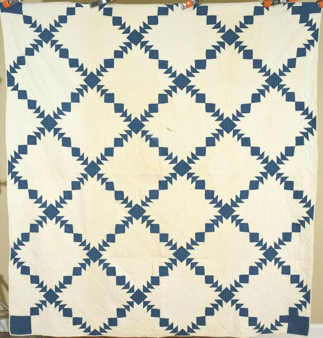 1880's Indigo & White Wild Goose Chase Antique Quilt (1 of 7)