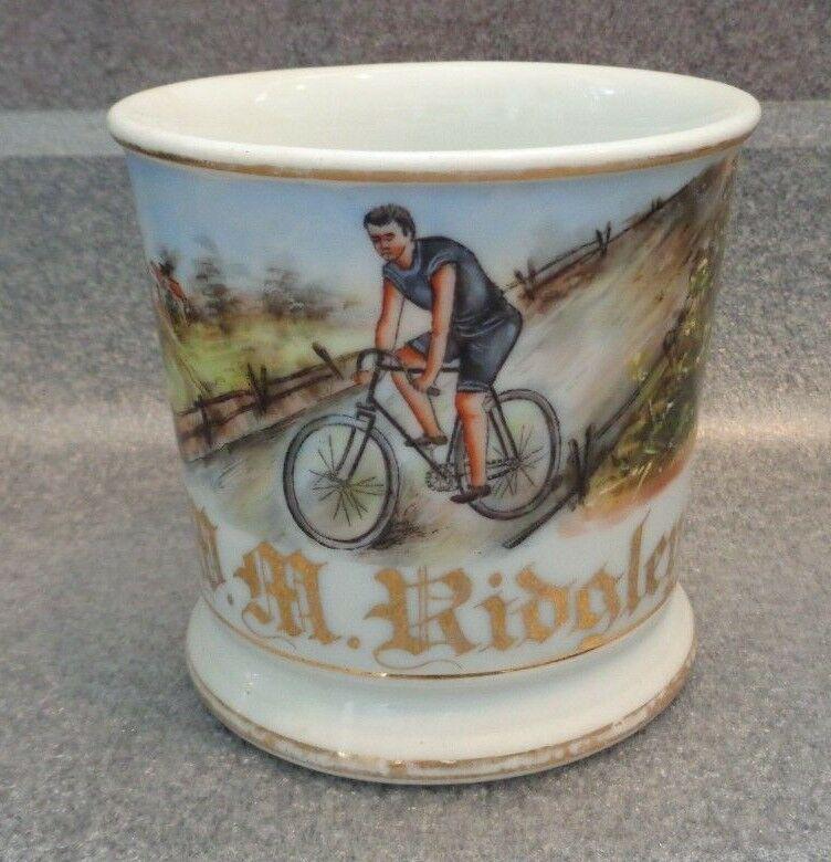 Rare Old Bicycle Occupational Shaving Mug W M Ridgley (1 of 5)