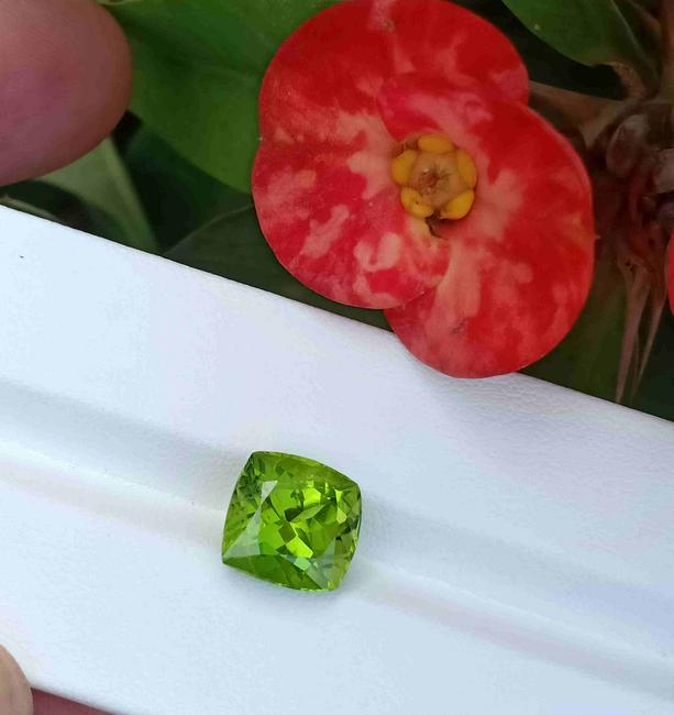 6 Carats Beautiful Cushion Cut Peridot ~ 10x10x8 MM: Title: 6 Carats Beautiful Cushion Cut Peridot ~ 10x10x8 MM Origin: Pakistan Gemstones: Peridot Carat Weights: 6 Carats Size/Dimensions: 10x10x8 MM Additional Information: Natural Reserve: $60.00 Shipp