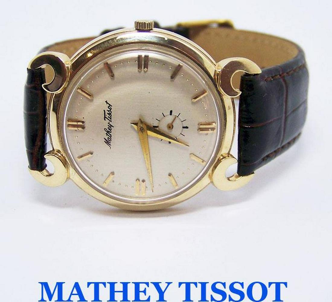 Vintage 14k MATHEY TISSOT Winding Watch Beautiful Logs: Description Vintage 14k MATHEY TISSOT Winding Watch Beautiful Logs 1960s EXLNT* SERVICED? This Mens Tissot watch is Swiss made. Great present for yourself or someone you love as well as for vintage co
